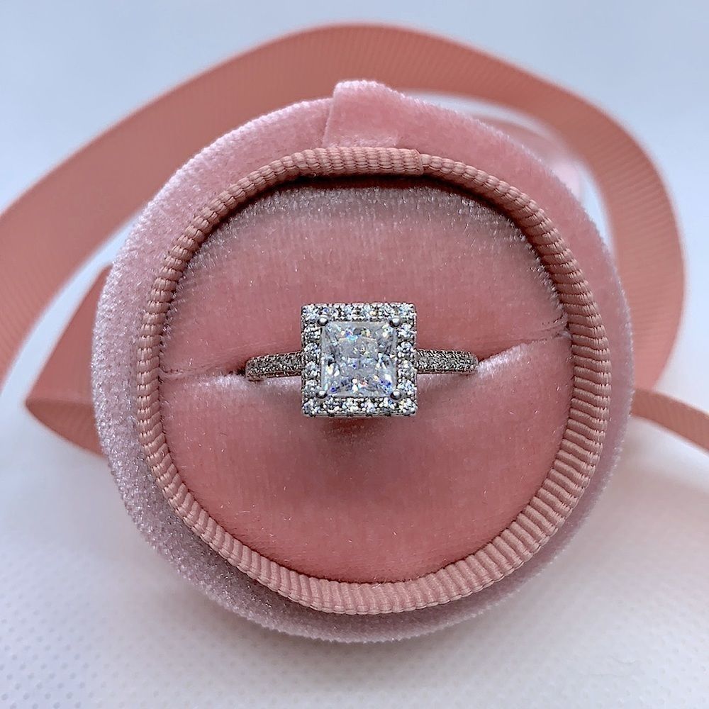 Princess cut halo lab grown engagement ring